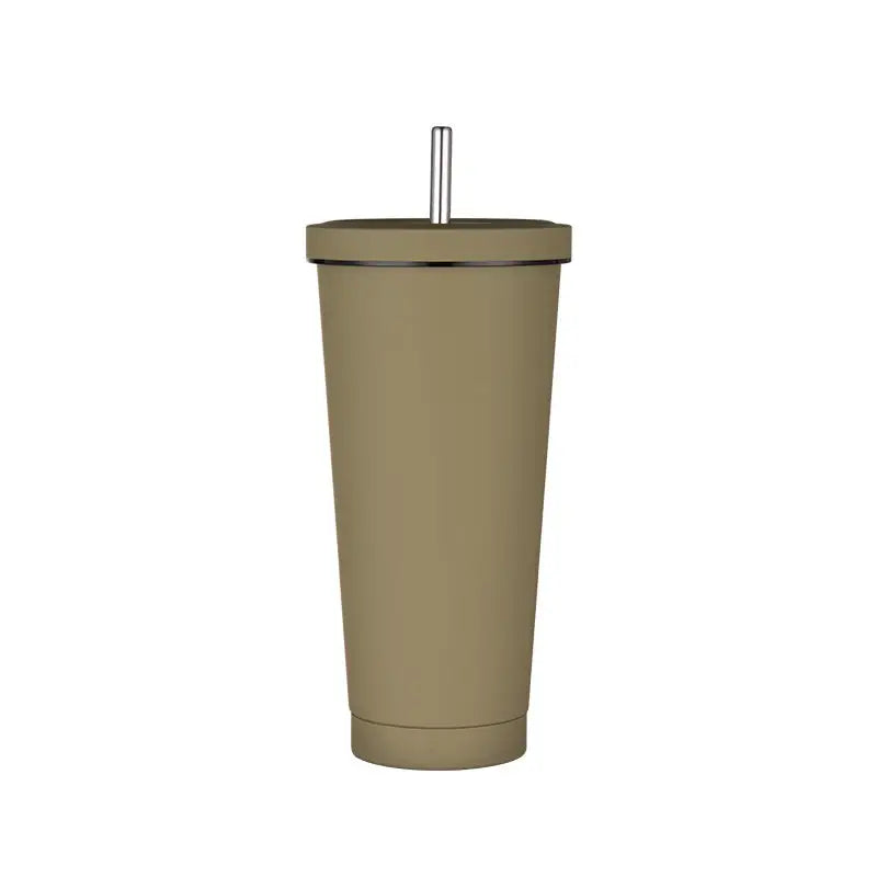 750ml Light Brown Straw Cup - 304 Stainless Steel Reusable BPA-Free Water Bottle with Leak-Proof Lid Large Capacity