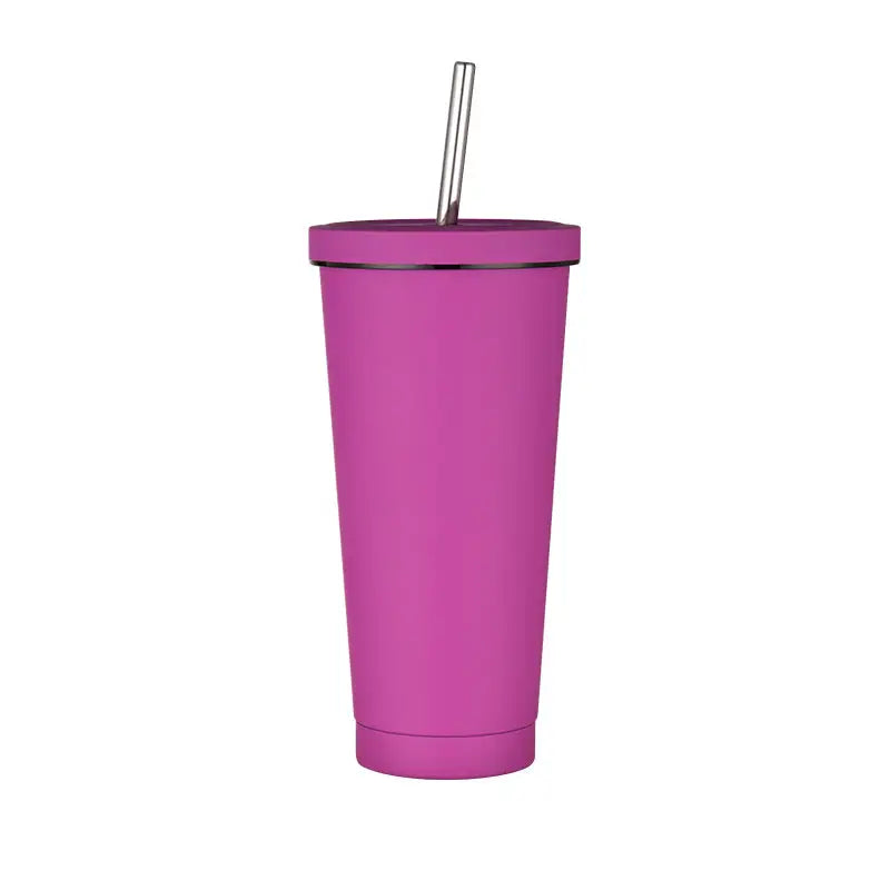 750ml Rose Red Straw Cup - 304 Stainless Steel Reusable BPA-Free Water Bottle with Leak-Proof Lid Large Capacity