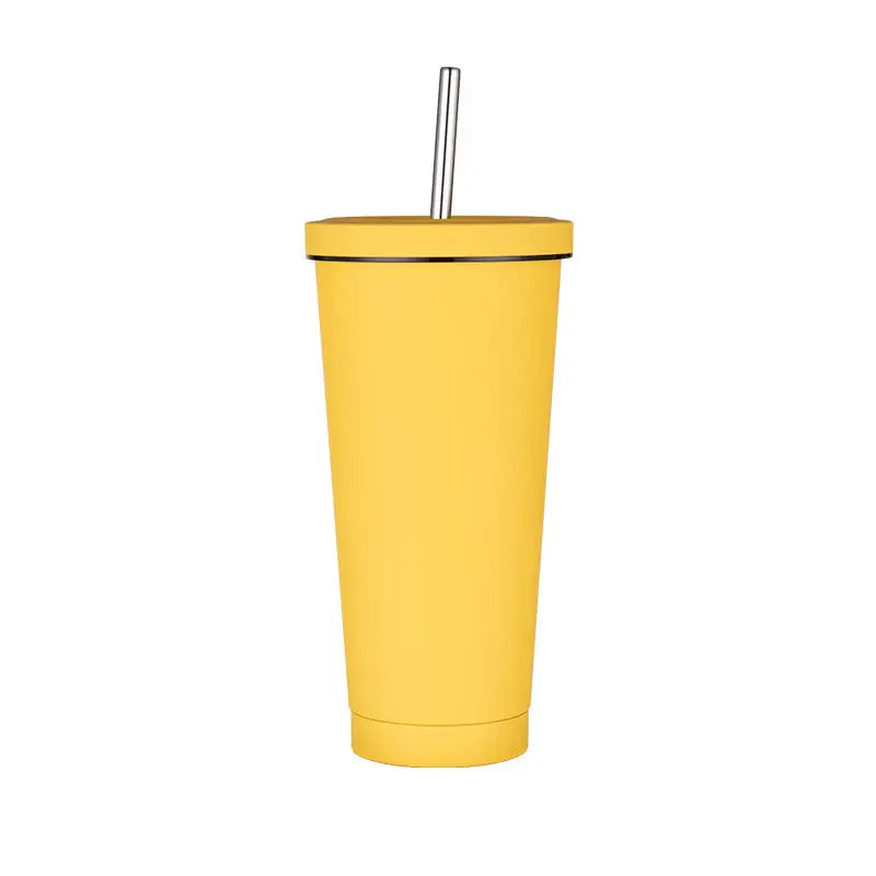 750ml Yellow Straw Cup - 304 Stainless Steel Reusable BPA-Free Water Bottle with Leak-Proof Lid Large Capacity Perfect