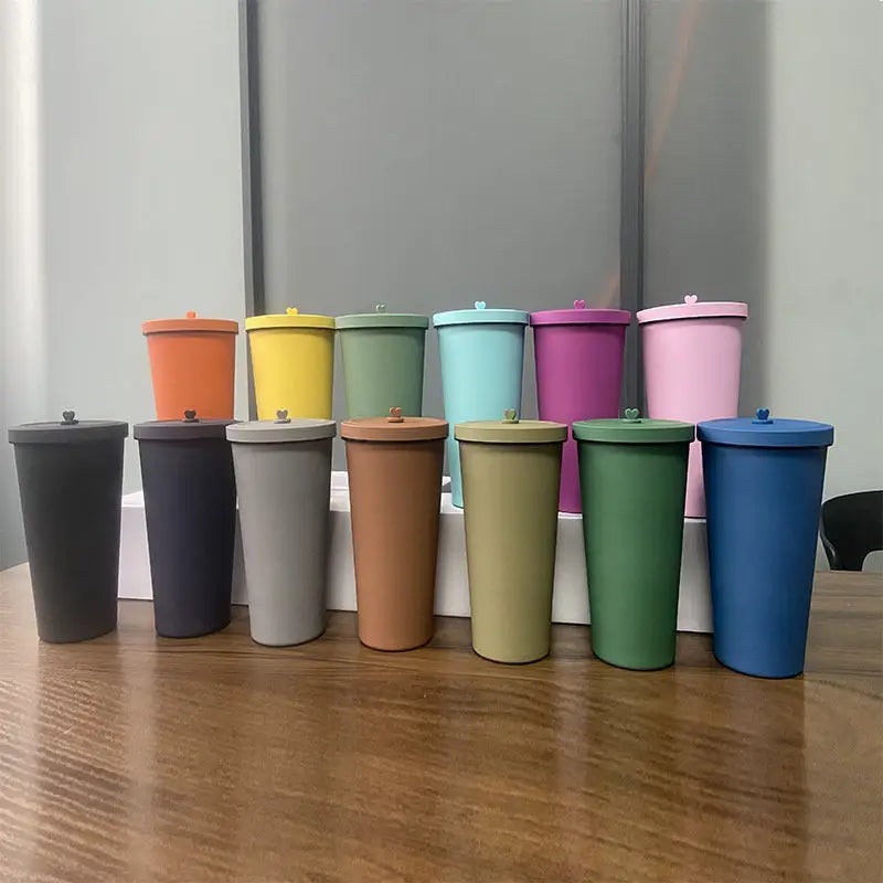 750ml Yellow Straw Cup - 304 Stainless Steel Reusable BPA-Free Water Bottle with Leak-Proof Lid Large Capacity Perfect