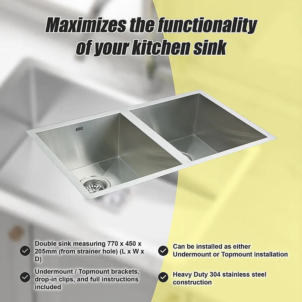 770x450mm Handmade Stainless Steel Undermount / Topmount Kitchen Sink with Waste - Furniture > Bathroom > Sinks