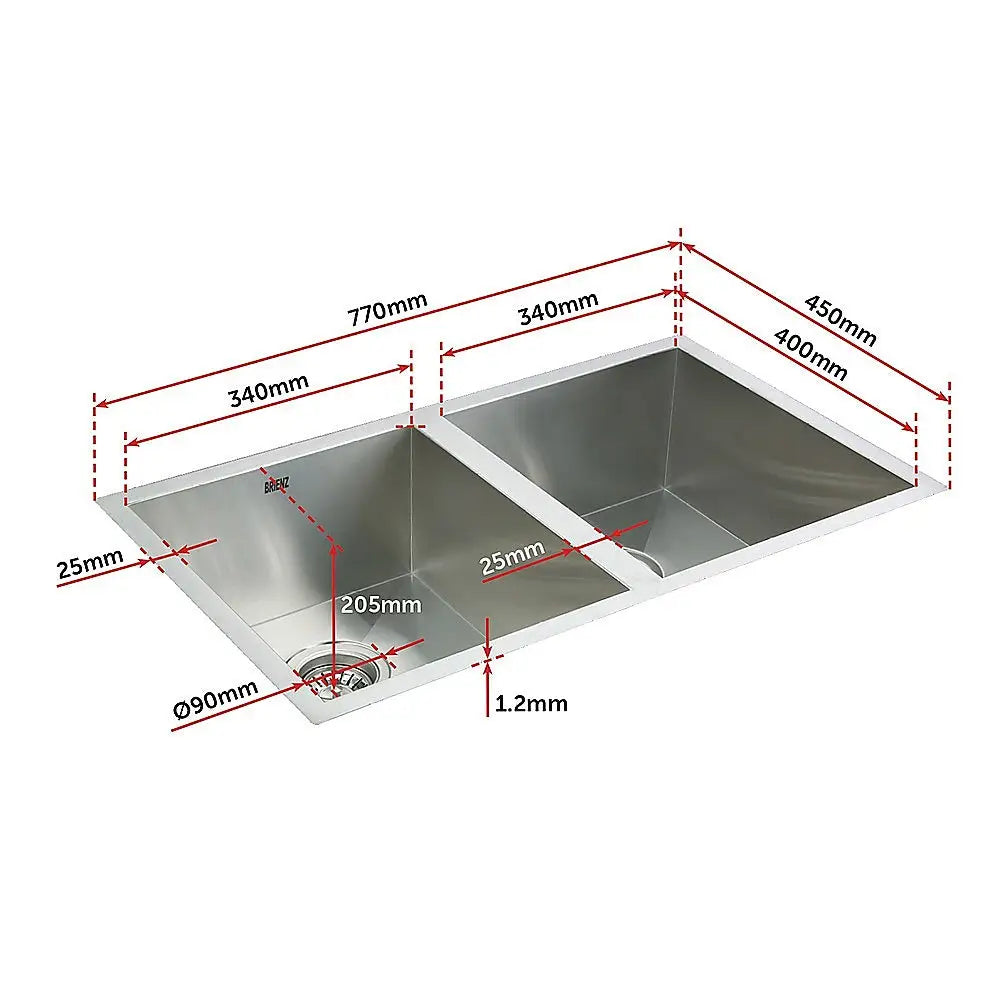 770x450mm Handmade Stainless Steel Undermount / Topmount Kitchen Sink with Waste - Furniture > Bathroom > Sinks