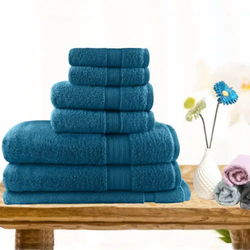 7pc light weight soft cotton bath towel set teal - Home & Garden > Bathroom Accessories > Bath Towels & Robes