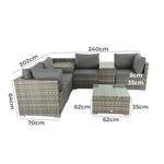 7PC Outdoor Wicker Lounge with Storage Corner (Grey) - Furniture > Outdoor