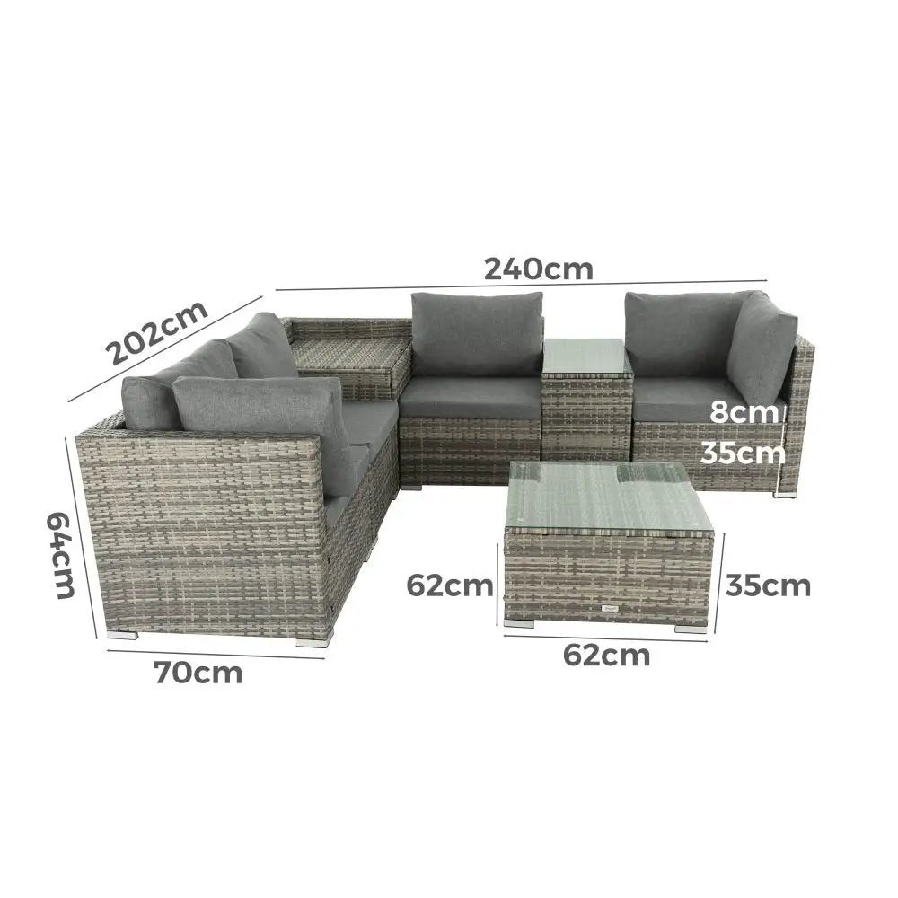 7PC Outdoor Wicker Lounge with Storage Corner (Grey) - Furniture > Outdoor
