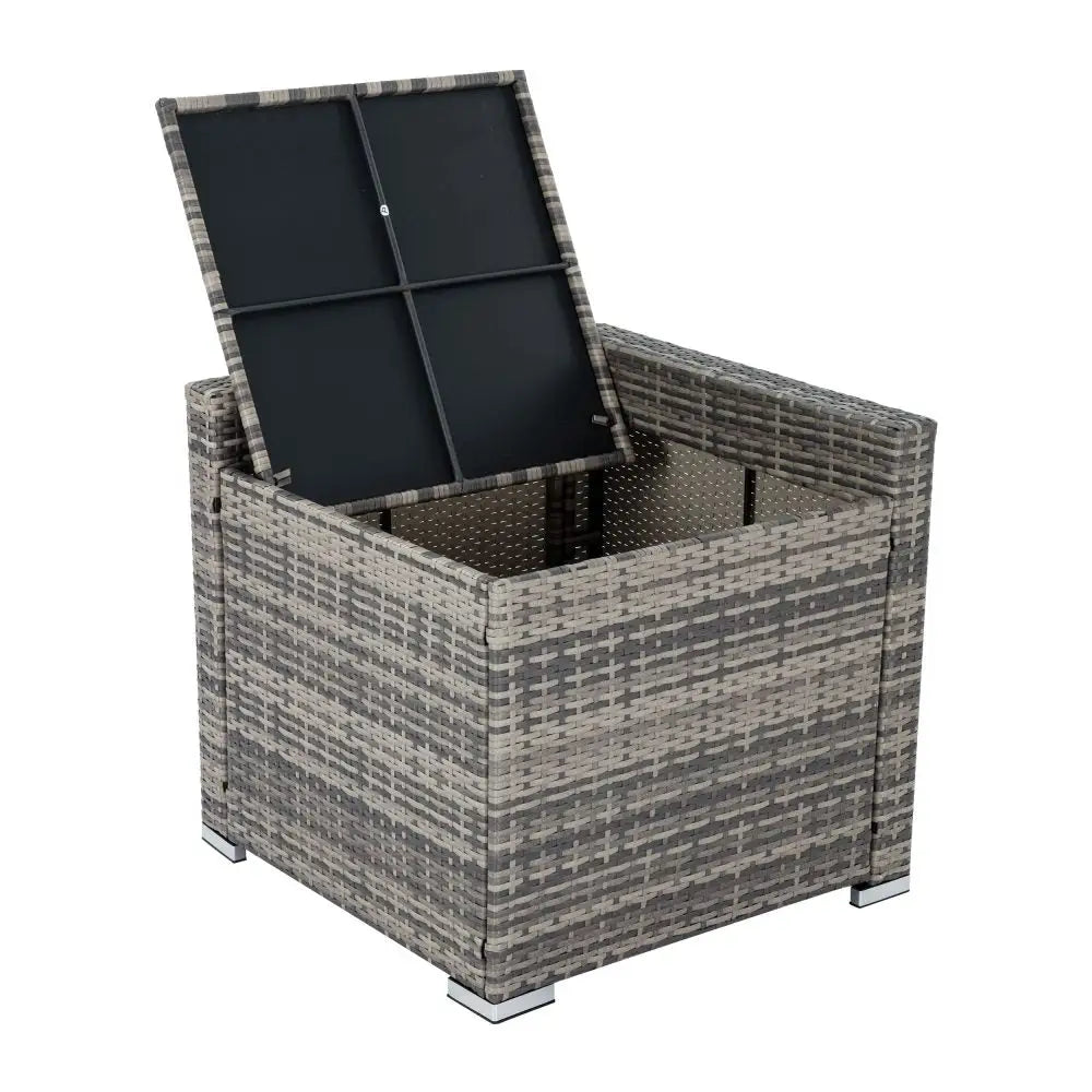 7PC Outdoor Wicker Lounge with Storage Corner (Grey) - Furniture > Outdoor