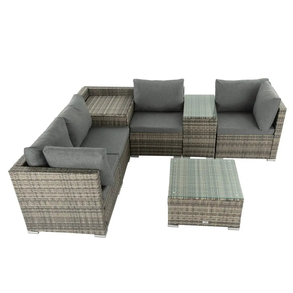7PC Outdoor Wicker Lounge with Storage Corner (Grey) - Furniture > Outdoor