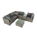 7PC Outdoor Wicker Lounge with Storage Corner (Grey) - Furniture > Outdoor