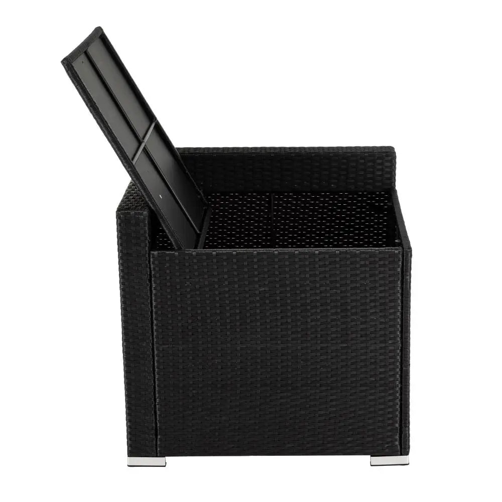7PC Outdoor Wicker Loveseat Setting with Storage Corner (Black) - Furniture > Outdoor