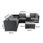 7PC Outdoor Wicker Loveseat Setting with Storage Corner (Black) - Furniture > Outdoor