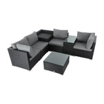 7PC Outdoor Wicker Loveseat Setting with Storage Corner (Black) - Furniture > Outdoor
