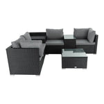 7PC Outdoor Wicker Loveseat Setting with Storage Corner (Black) - Furniture > Outdoor