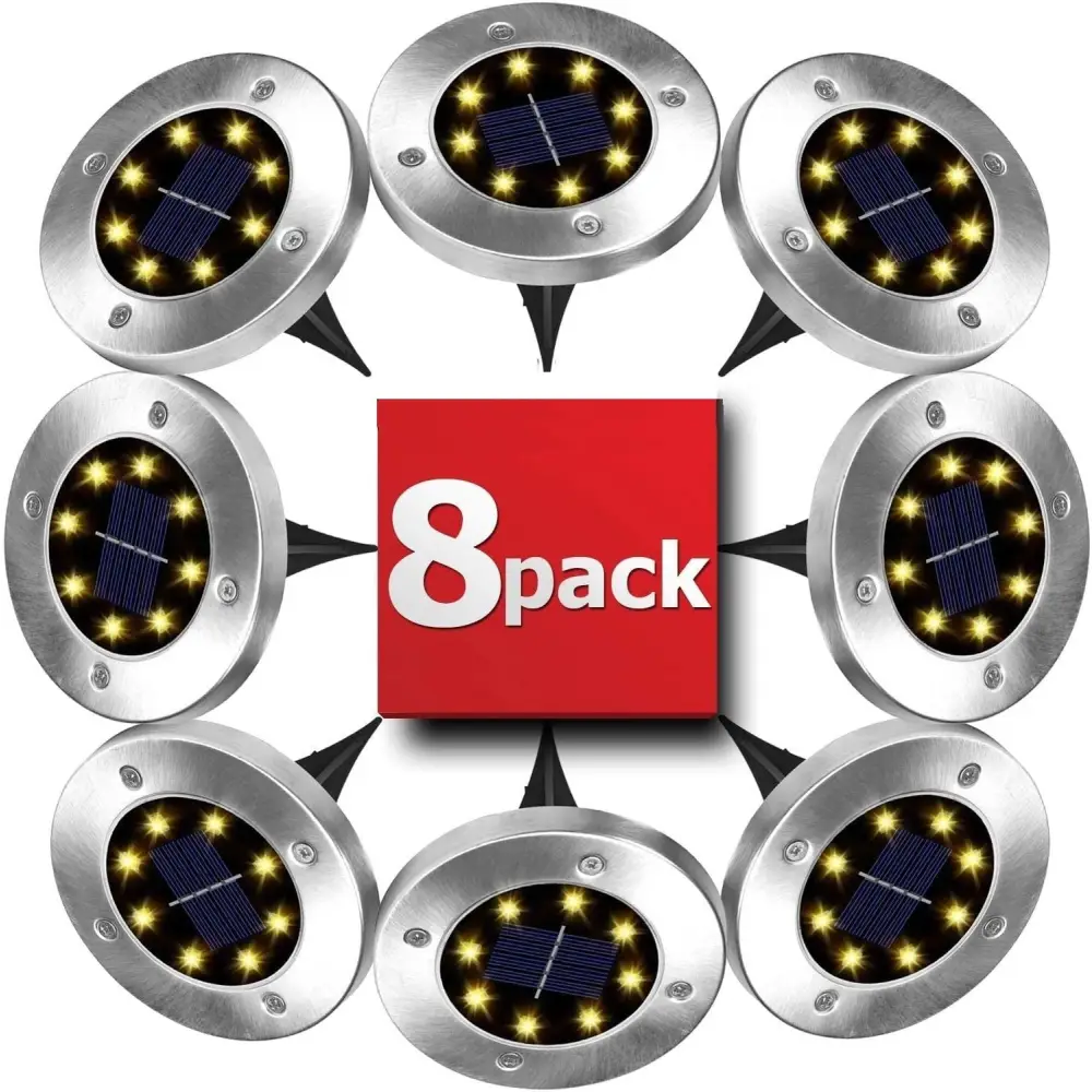 8 Pack LED Solar Pathway Lights Outdoor Solar Ground Lights (Warm White) - Home & Garden > Garden Lights