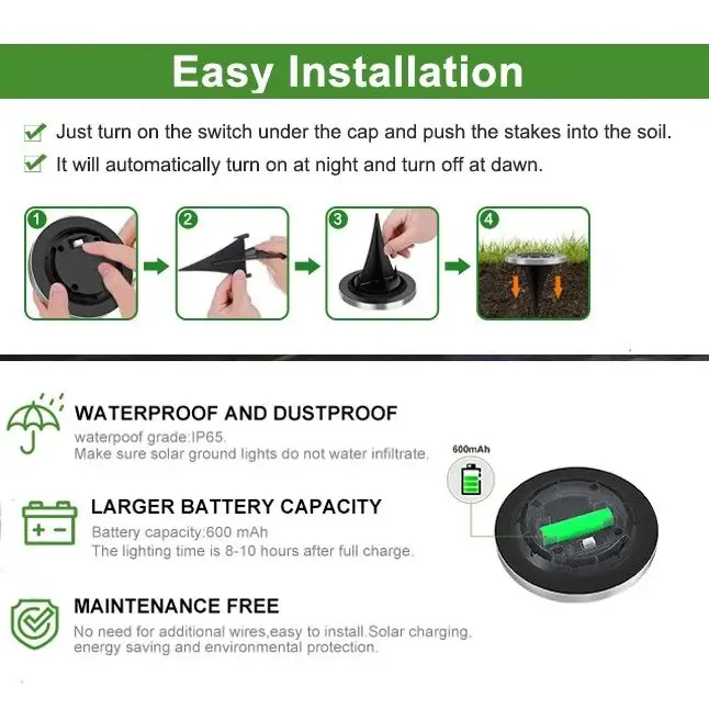 8 Pack LED Solar Pathway Lights Outdoor Solar Ground Lights (Warm White) - Home & Garden > Garden Lights