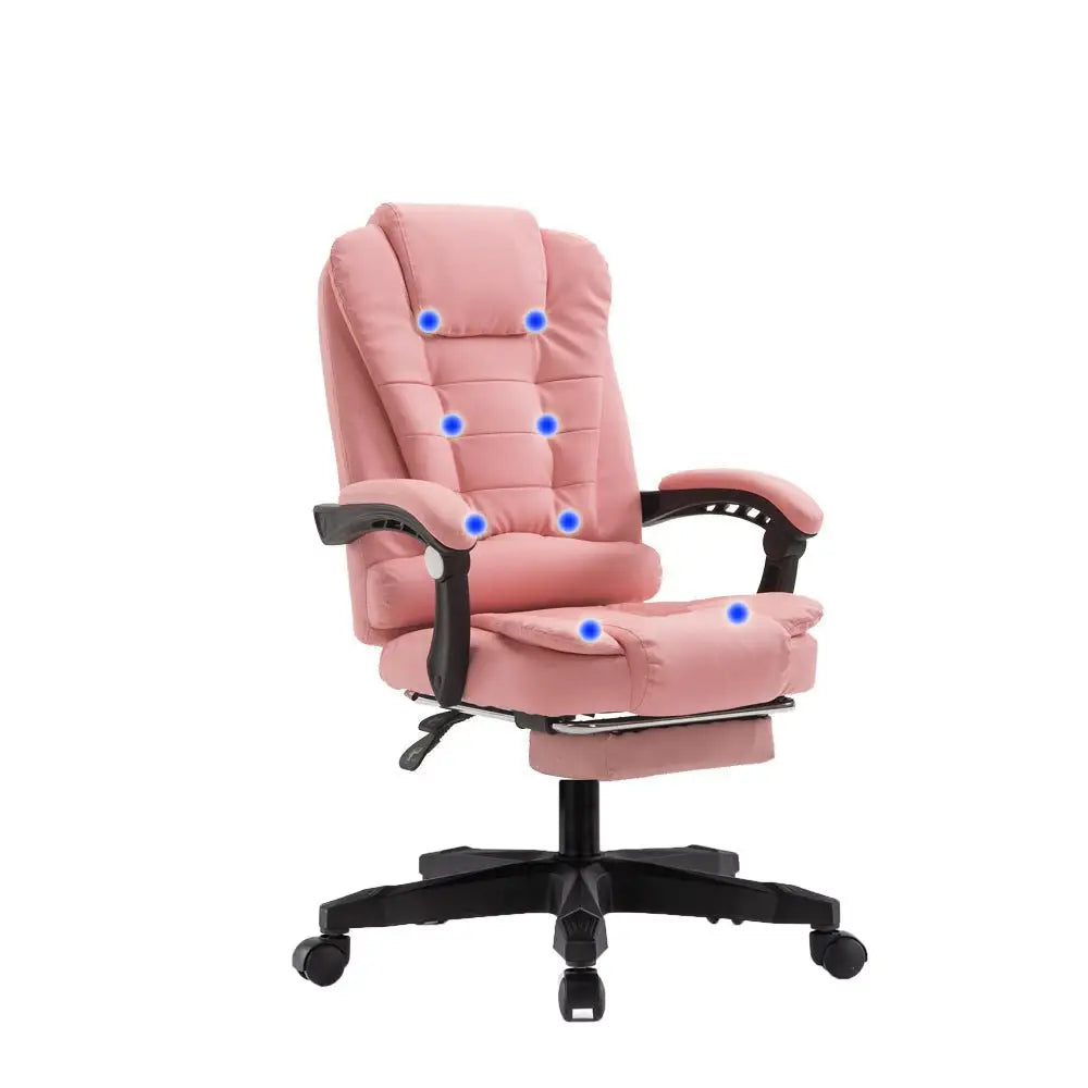 8 Point Massage Chair Executive Office Computer Seat Footrest Recliner Pu Leather Pink - Furniture > Bar Stools & Chairs