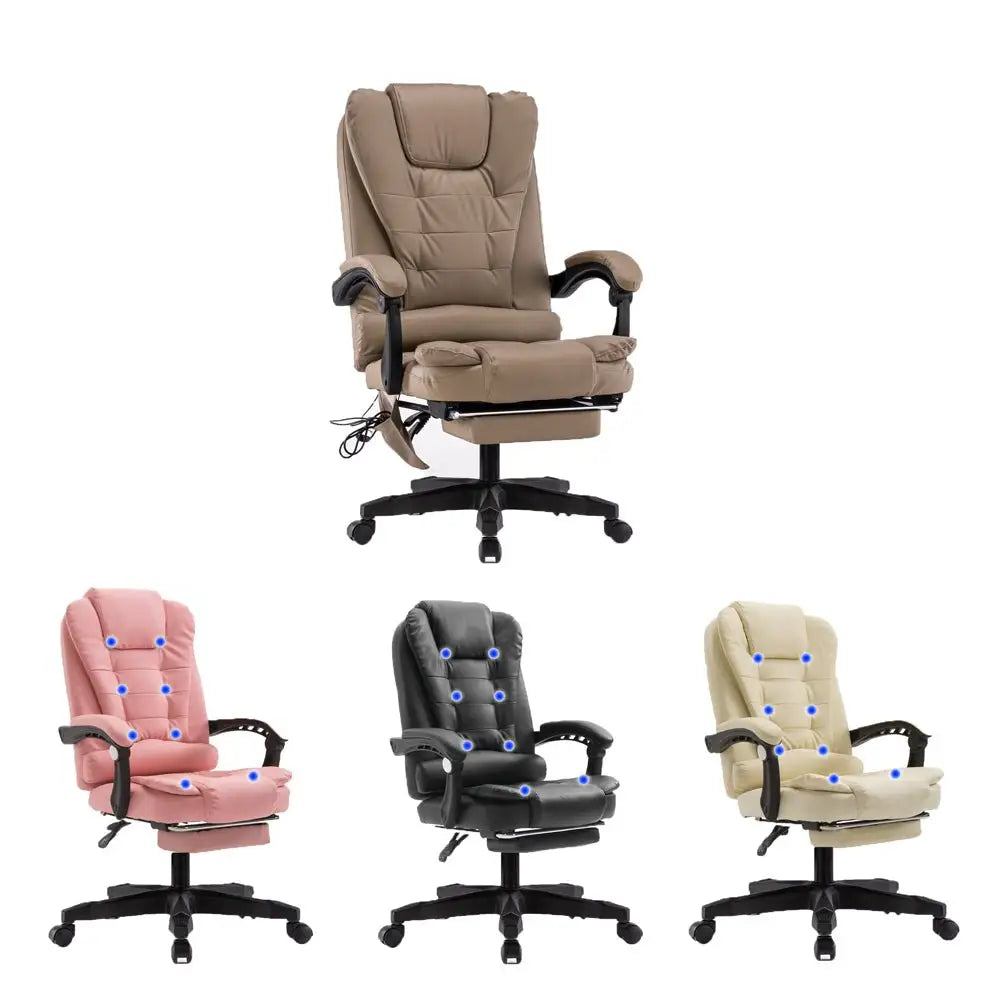 8 Point Massage Chair Executive Office Computer Seat Footrest Recliner Pu Leather Pink - Furniture > Bar Stools & Chairs