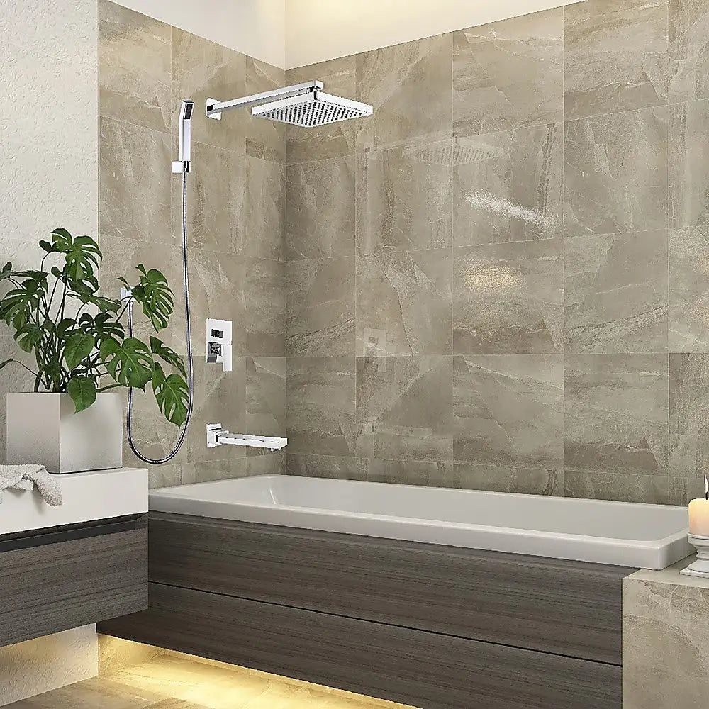 8’’ Rain Shower Head Straight Wall Arm Mixer Set Wall Bath Spout Outlet Tap - Furniture > Bathroom > Shower Heads &