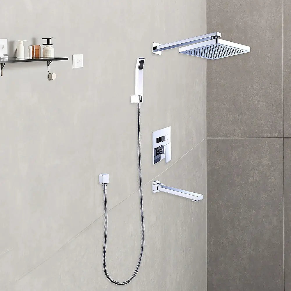 8’’ Rain Shower Head Straight Wall Arm Mixer Set Wall Bath Spout Outlet Tap - Furniture > Bathroom > Shower Heads &