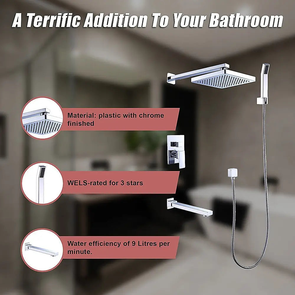 8’’ Rain Shower Head Straight Wall Arm Mixer Set Wall Bath Spout Outlet Tap - Furniture > Bathroom > Shower Heads &