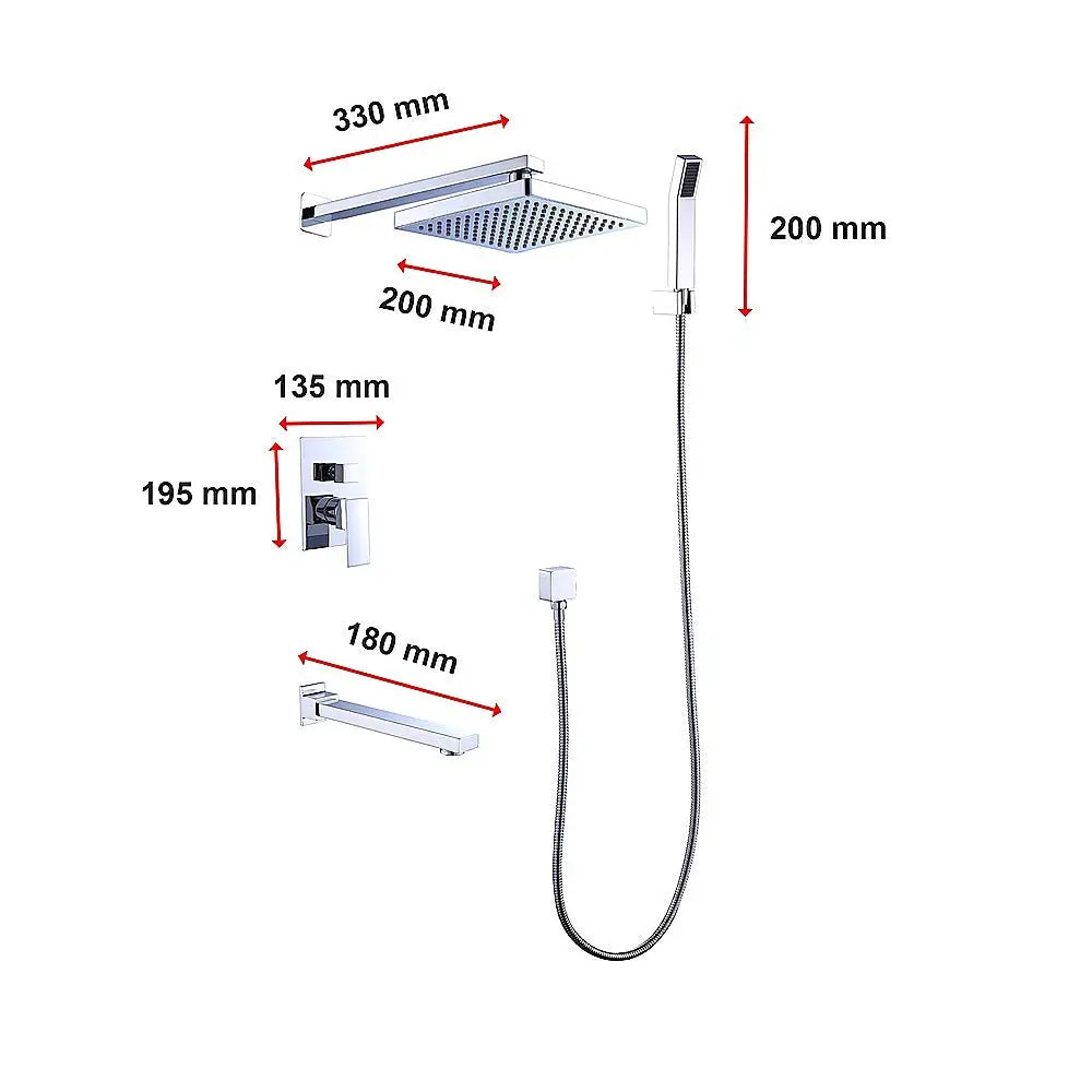 8’’ Rain Shower Head Straight Wall Arm Mixer Set Wall Bath Spout Outlet Tap - Furniture > Bathroom > Shower Heads &