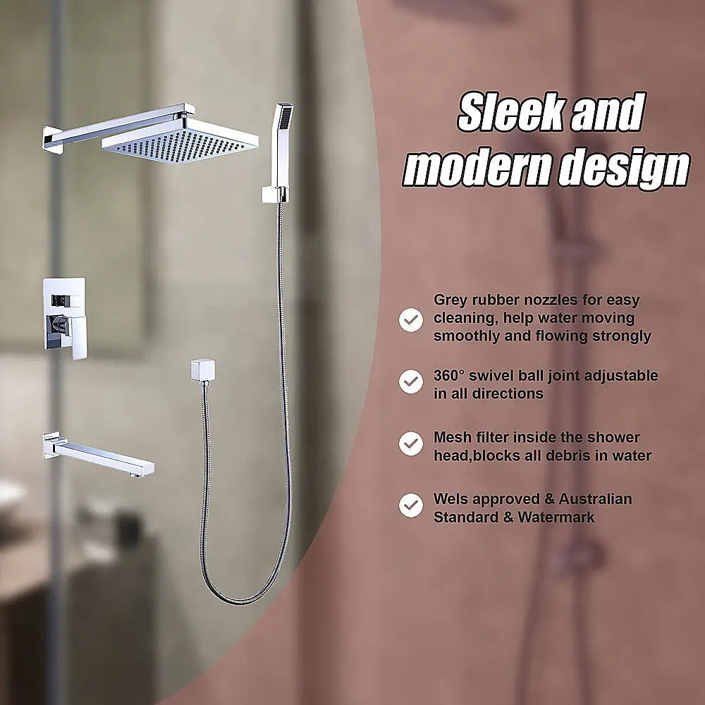 8’’ Rain Shower Head Straight Wall Arm Mixer Set Wall Bath Spout Outlet Tap - Furniture > Bathroom > Shower Heads &