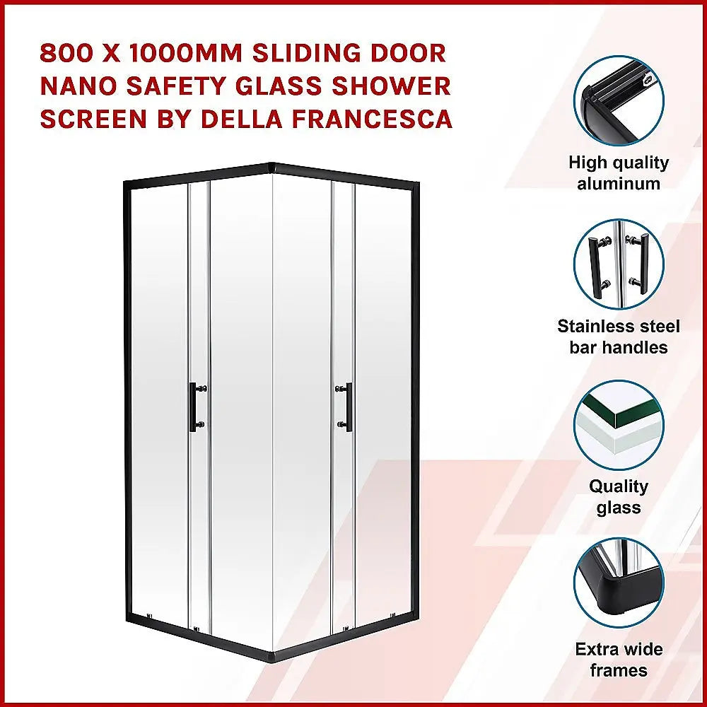 800 x 1000mm Sliding Door Nano Safety Glass Shower Screen By Della Francesca - Furniture > Bathroom > Shower Heads &