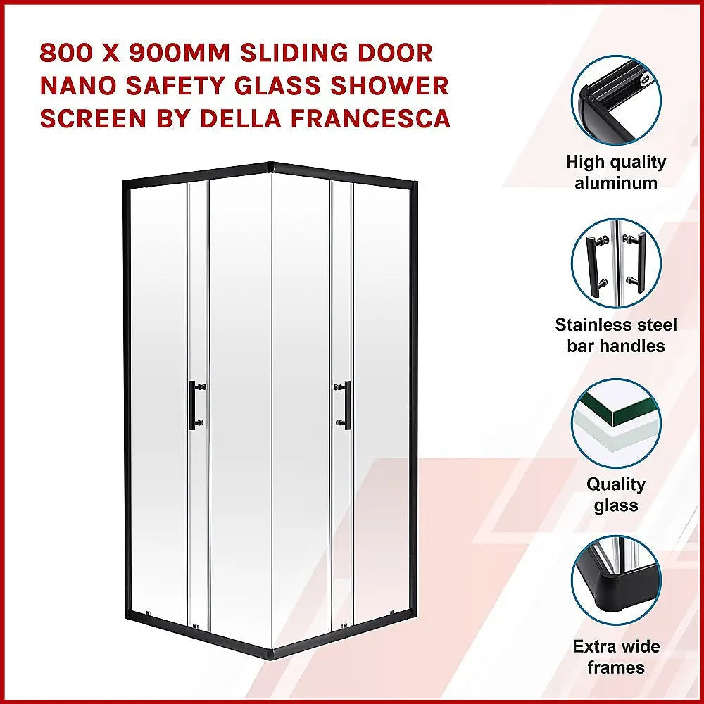 800 x 900mm Sliding Door Nano Safety Glass Shower Screen By Della Francesca - Furniture > Bathroom > Shower Heads &