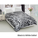 800GSM Luxury Reversible Animal Mink Blanket Queen 200 x 240 cm White Black Safari - Home & Garden > Bedding