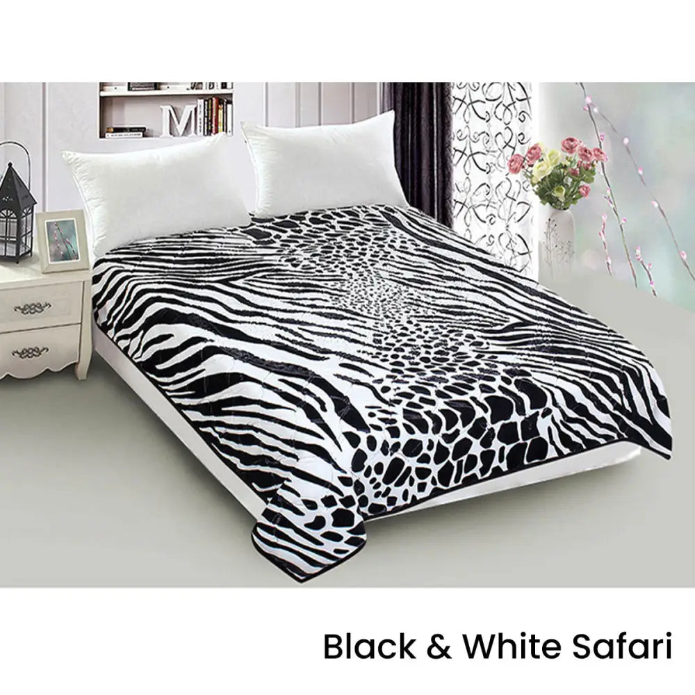 800GSM Luxury Reversible Animal Mink Blanket Queen 200 x 240 cm White Black Safari - Home & Garden > Bedding