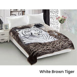 800GSM Luxury Reversible Animal Mink Blanket Queen 200 x 240 cm White Brown Tiger - Home & Garden > Bedding