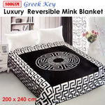800GSM Luxury Reversible Mink Blanket Greek Key Black Queen 200 x 240 cm - Home & Garden > Bedding