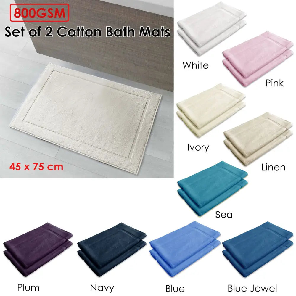 800GSM Set of 2 Cotton Bath Mat Linen - Home & Garden > Bathroom Accessories