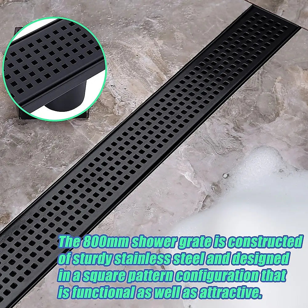 800mm Bathroom Shower Black Grate Drain w/Centre outlet Floor Waste - Home & Garden > DIY > Kitchen & Bathroom DIY