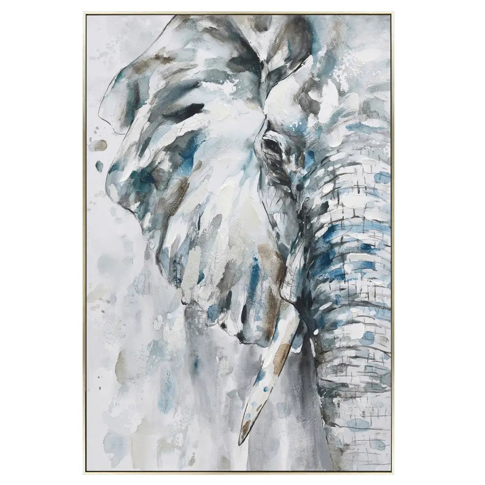 80X120cm Azure Tusker Champagne Framed Hand Painted Canvas Wall Art - Home & Garden > Wall Art