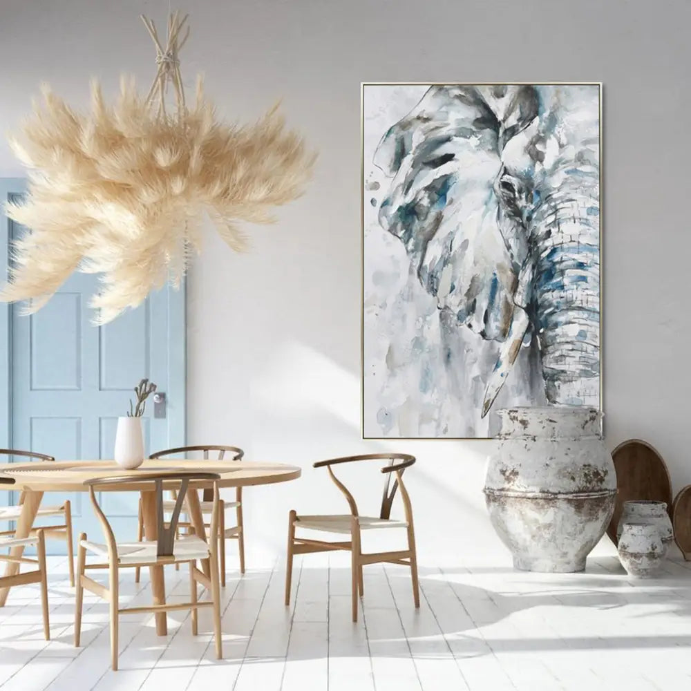 80X120cm Azure Tusker Champagne Framed Hand Painted Canvas Wall Art - Home & Garden > Wall Art