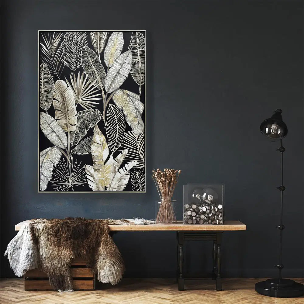 80X120cm Gilded Silhouettes Champagne Framed Canvas Wall Art - Home & Garden > Wall Art