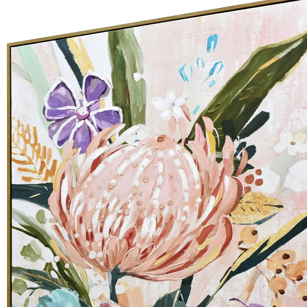 80X120cm Native Bloom Dark Wood Framed Canvas Wall Art - Home & Garden > Wall Art