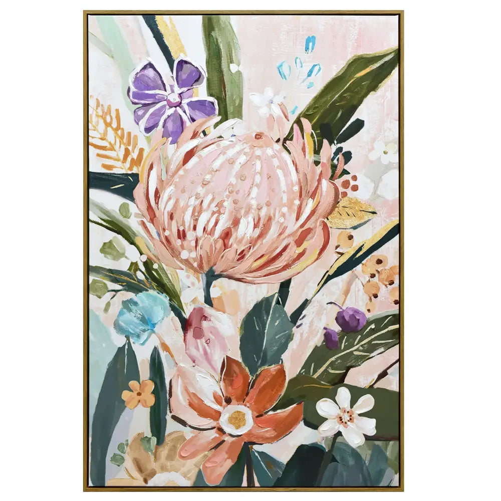 80X120cm Native Bloom Dark Wood Framed Canvas Wall Art - Home & Garden > Wall Art