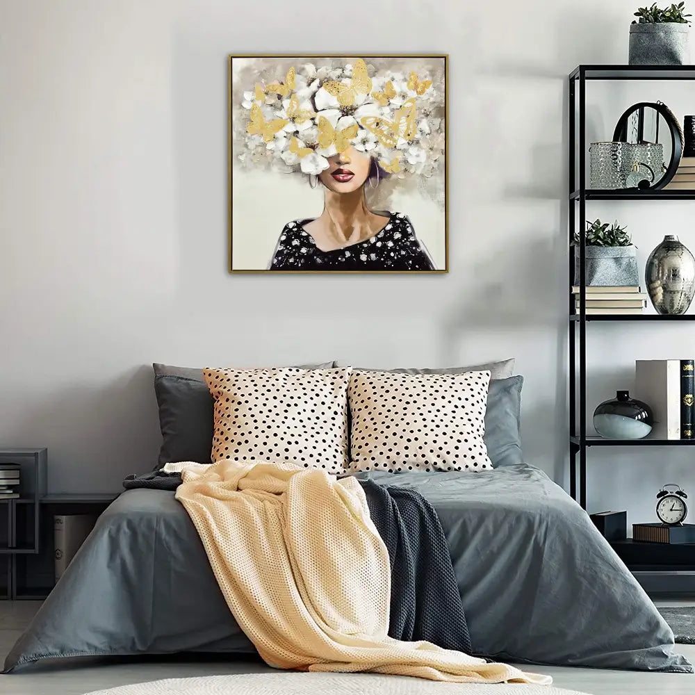 80X80cm Floral Fantasia Dark Wood Framed Canvas Wall Art - Home & Garden > Wall Art