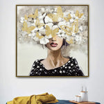 80X80cm Floral Fantasia Dark Wood Framed Canvas Wall Art - Home & Garden > Wall Art