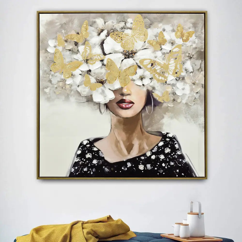 80X80cm Floral Fantasia Dark Wood Framed Canvas Wall Art - Home & Garden > Wall Art