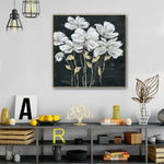 80X80cm Golden Blossoms Gold Framed Hand Painted Canvas Wall Art - Home & Garden > Wall Art