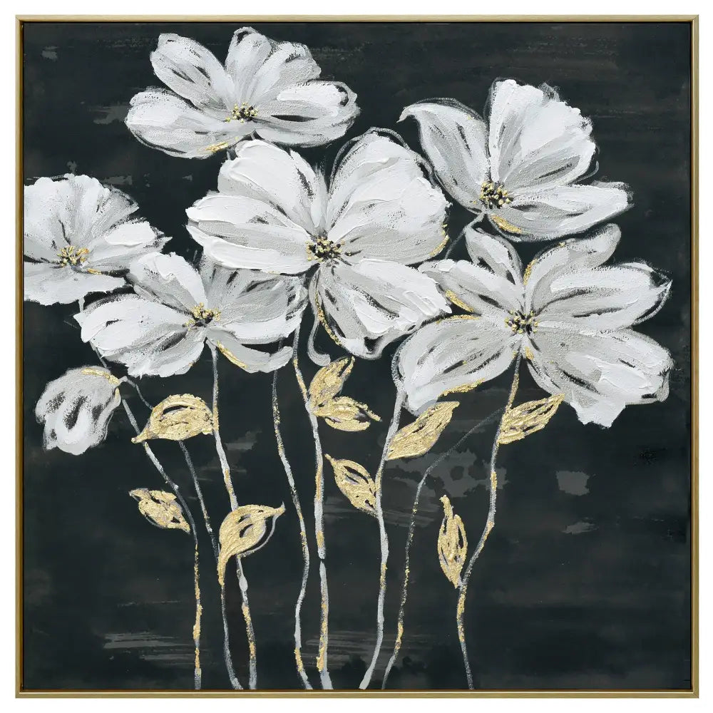 80X80cm Golden Blossoms Gold Framed Hand Painted Canvas Wall Art - Home & Garden > Wall Art