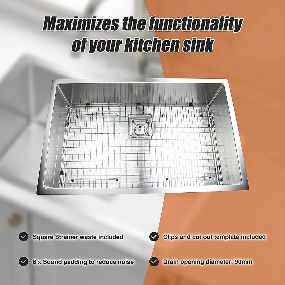 810x505mm Handmade 1.5mm Stainless Steel Undermount / Topmount Kitchen Sink with Square Waste - Furniture > Bathroom >