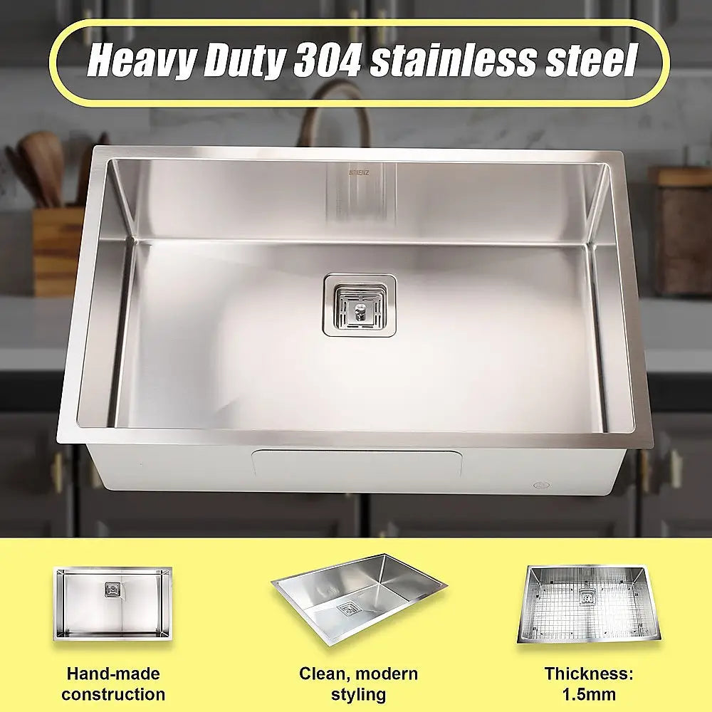 810x505mm Handmade 1.5mm Stainless Steel Undermount / Topmount Kitchen Sink with Square Waste - Furniture > Bathroom >