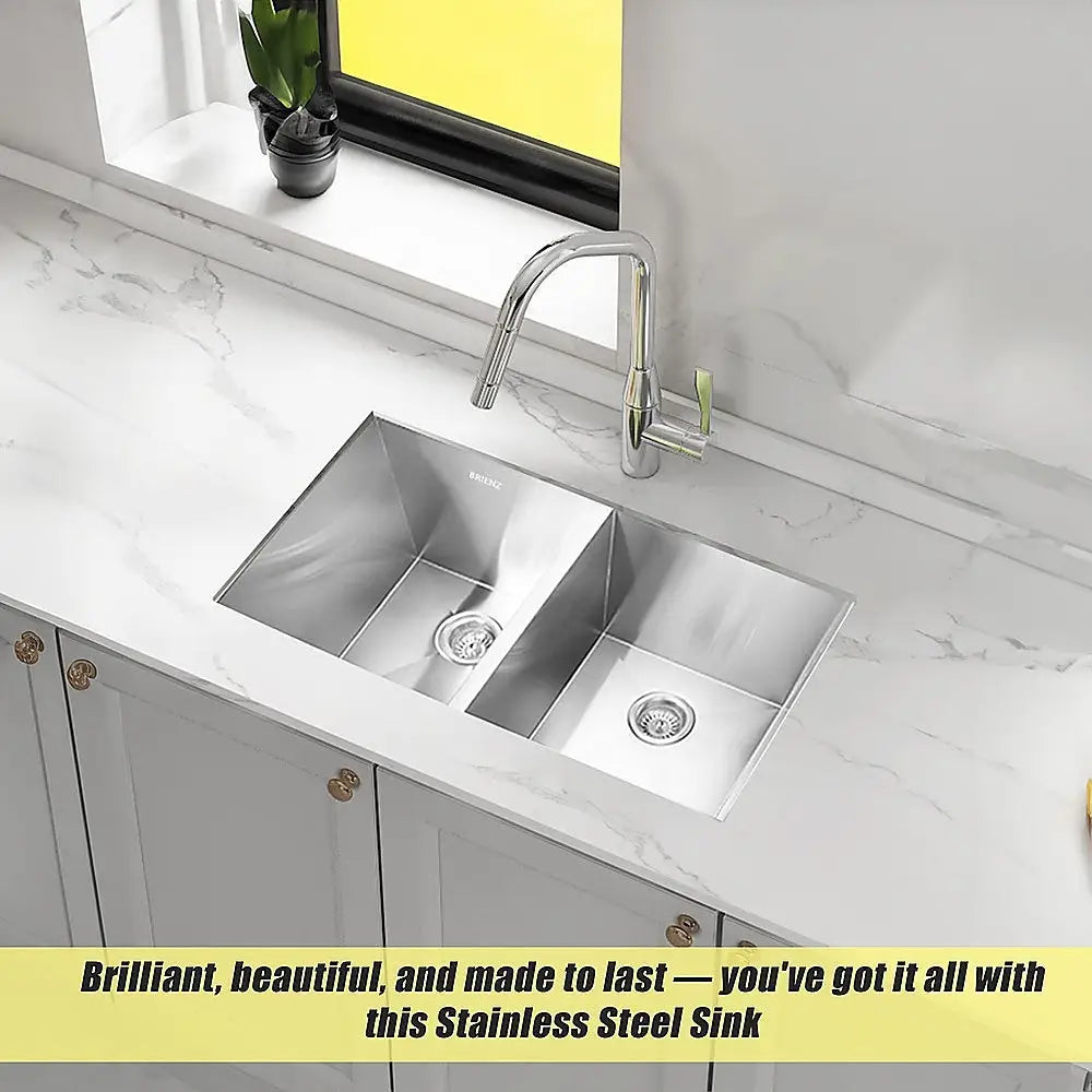 820x457mm Handmade Stainless Steel Undermount / Topmount Kitchen Laundry Sink with Waste - Furniture > Bathroom > Sinks
