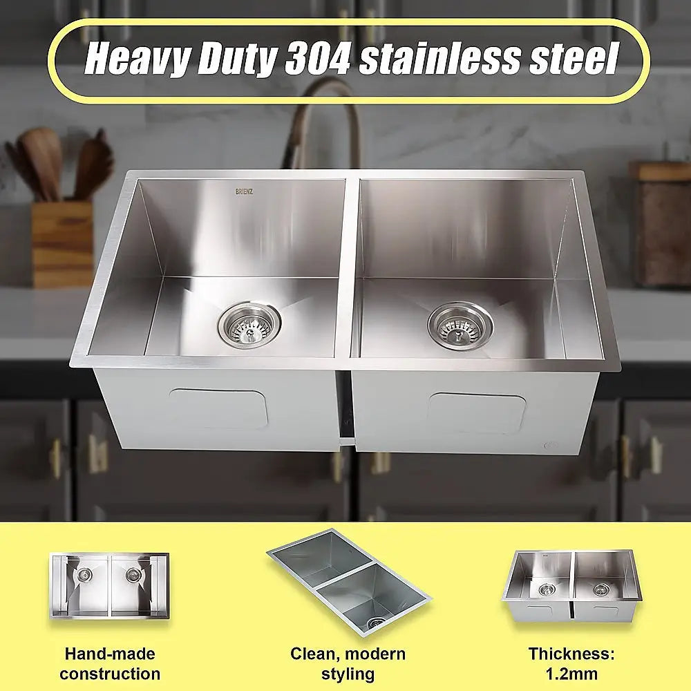 820x457mm Handmade Stainless Steel Undermount / Topmount Kitchen Laundry Sink with Waste - Furniture > Bathroom > Sinks