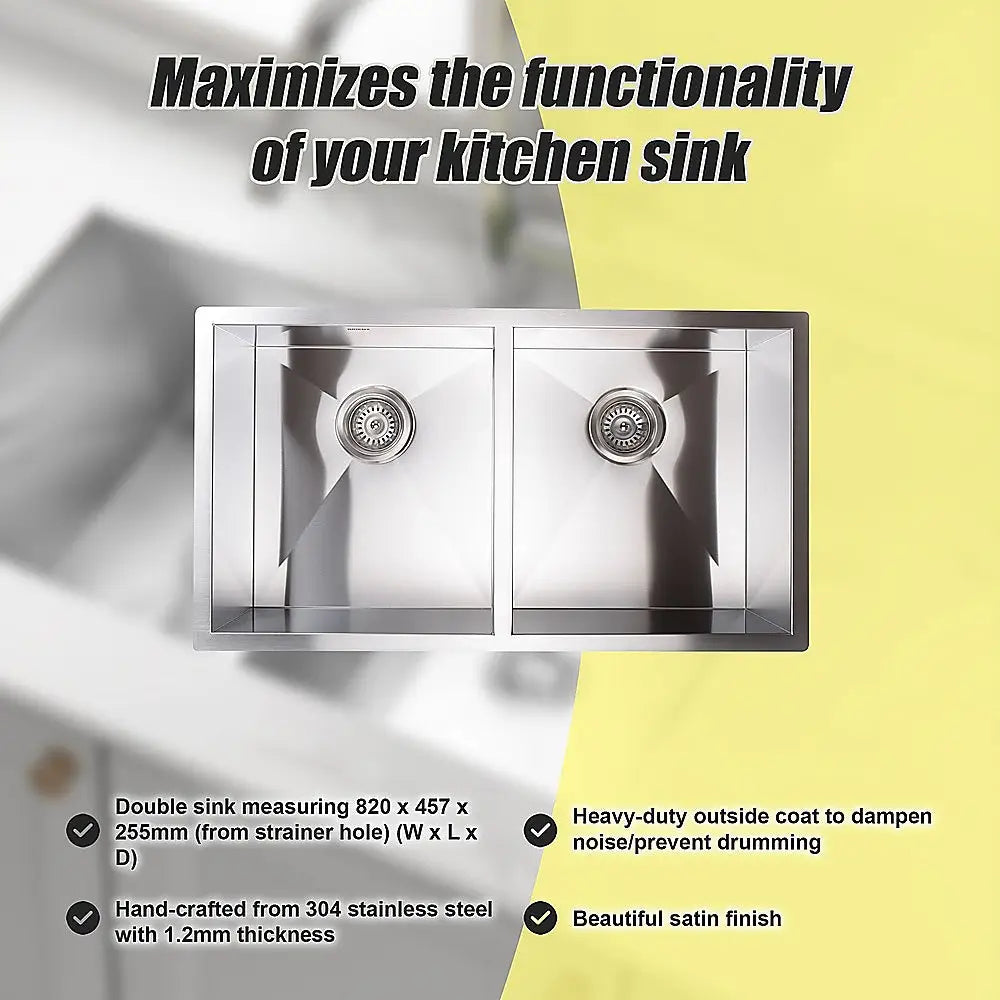 820x457mm Handmade Stainless Steel Undermount / Topmount Kitchen Laundry Sink with Waste - Furniture > Bathroom > Sinks