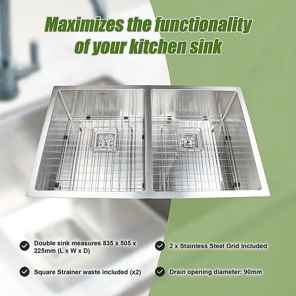 835x505mm Handmade 1.5mm Stainless Steel Undermount / Topmount Kitchen Sink with Square Waste - Furniture > Bathroom >