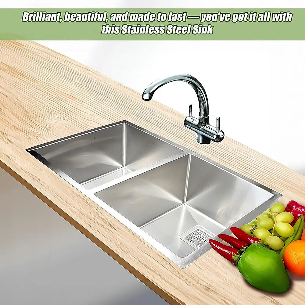 835x505mm Handmade 1.5mm Stainless Steel Undermount / Topmount Kitchen Sink with Square Waste - Furniture > Bathroom >
